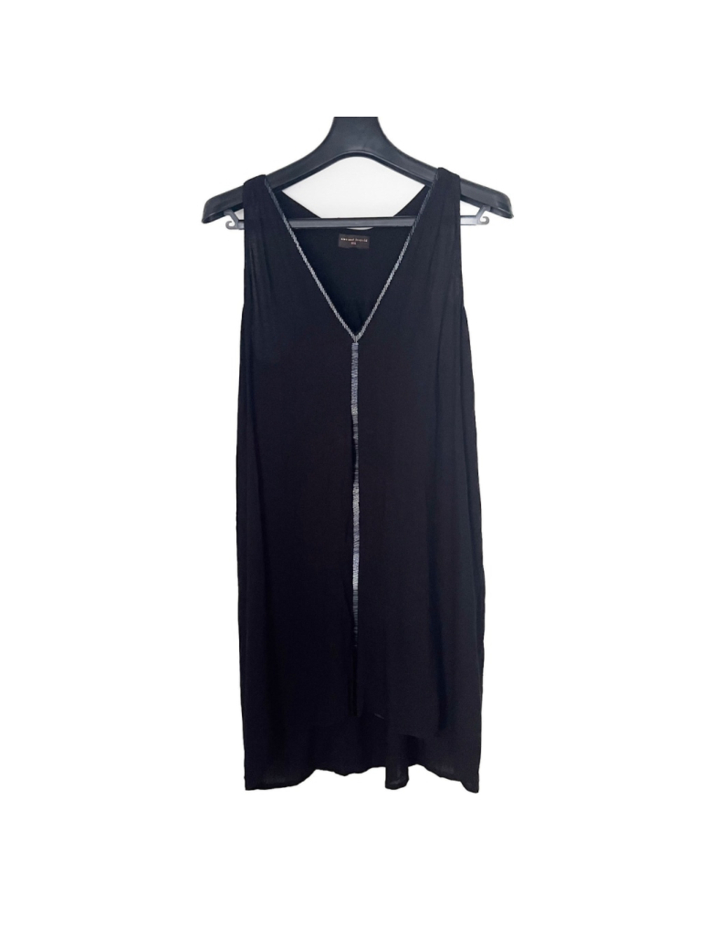 Uma & Leopold Black Beaded Bugle Bead V-Neck Dress Minimalist Lagenlook XXL NWOT